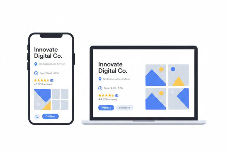Google nusiness profile in mobile and laptop screen